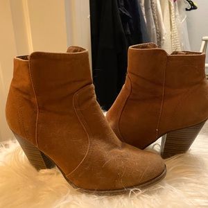 Brown velvet booties